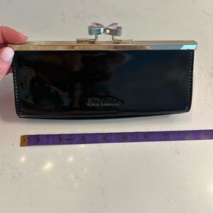 Ted Baker London Black Patent Wallet with Silver Accents